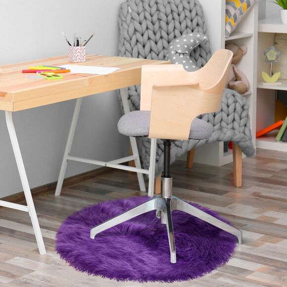 Faux Fur Round Rug Fluffy Area Rugs for Bedroom 2 x 2 Feet Purple - Picture 4 of 6